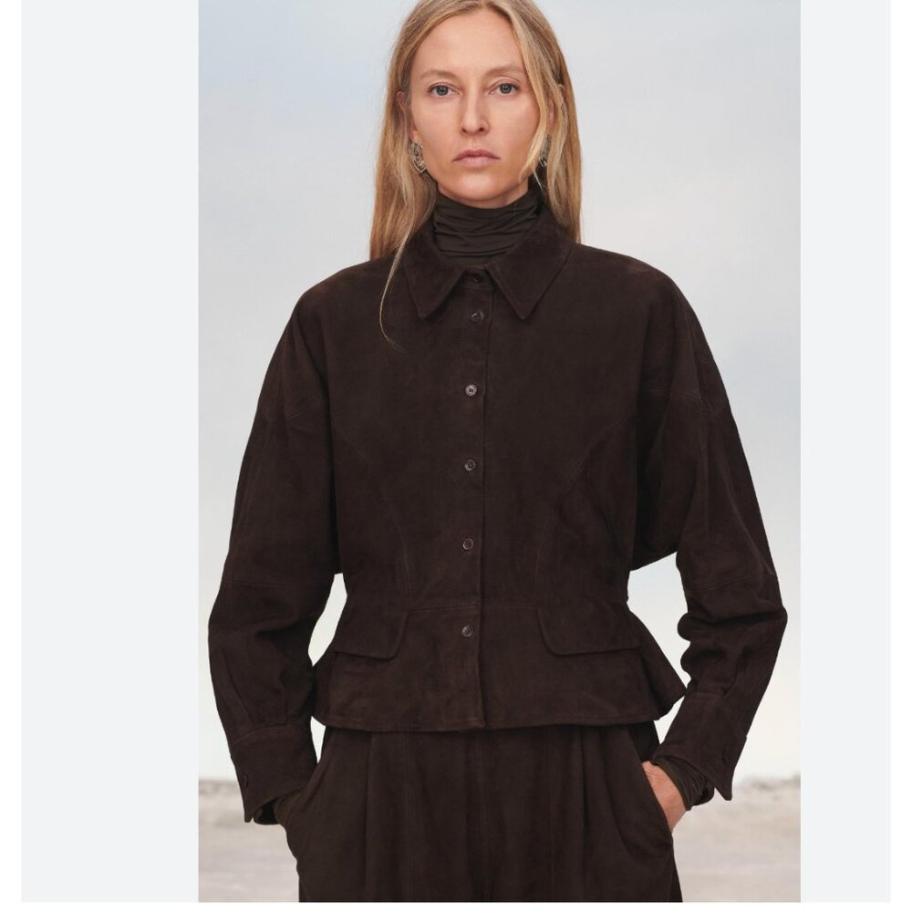 Zara Womans Jacket Coat 100% suede Leather Size XS Brown 1966/901 A/W 2024 NWT - Picture 2 of 9